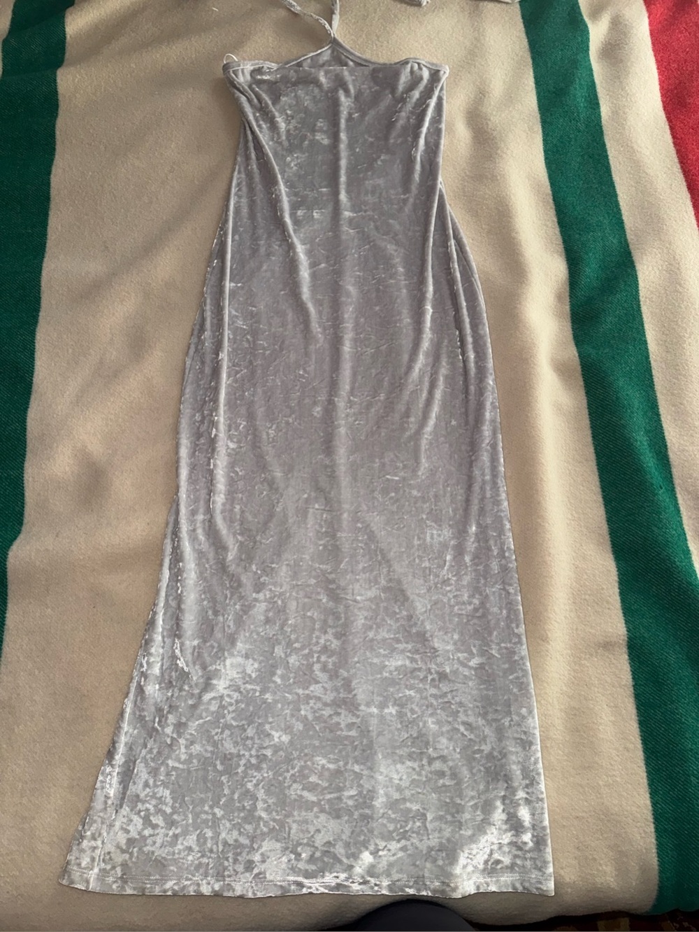 Silver Crushed Velvet Maxi Slip Dress - Women's Evening Gown